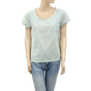 Odd Molly Anthropologie Lace Pintuck Shirt Top Solid Mint Cotton S-1 New